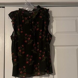 Floral Sleeveless Top - Black with Red Flowers